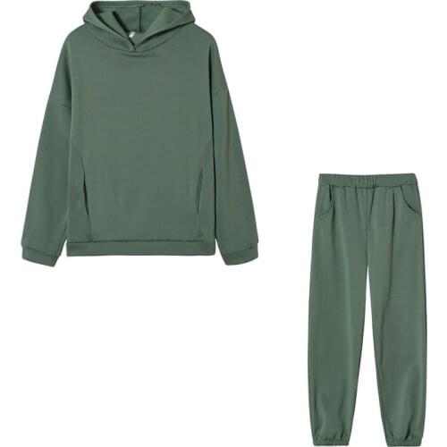 WeiYao 2021 Autumn Winter women Tracksuit Two Set Fleece Sweatshirts Crew Neck Hooded Sweatshirts Fleece warm pants Sportswear