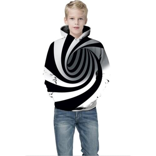 Boys Hoodies Kids Clothes Whirlpool Print Toddler Sweatshirt Spring Autumn Outwear Black White Boys and Girls Hoody Sweatshirts