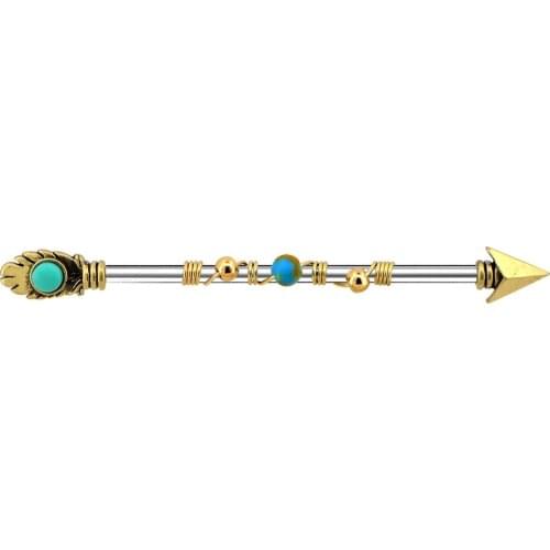 Body Punk Burnished Gold Industrial Barbell Arrow with Stone Industrial Rings Body Piercing Jewelry
