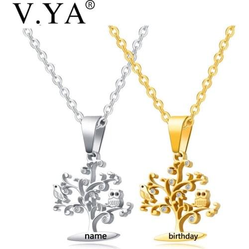 V.Ya Tree Of Life Pendant Necklaces Women Jewelries Fashion Crystal Gold Silver Color DIY Custom Statement Necklaces & Pendants