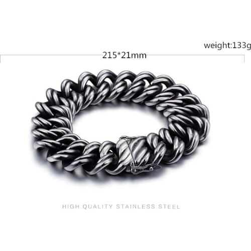 Vintage Punk Twisted Chain Bracelet Men Stainless Steel 21.5cm Heavy Chunky 21mm Masculine Pulsera Jewelry 2021