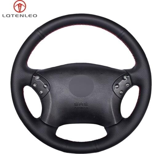 LQTENLEO Black Genuine Leather Car Steering Wheel Cover For Mercedes Benz W203 C-Class 2001-2007