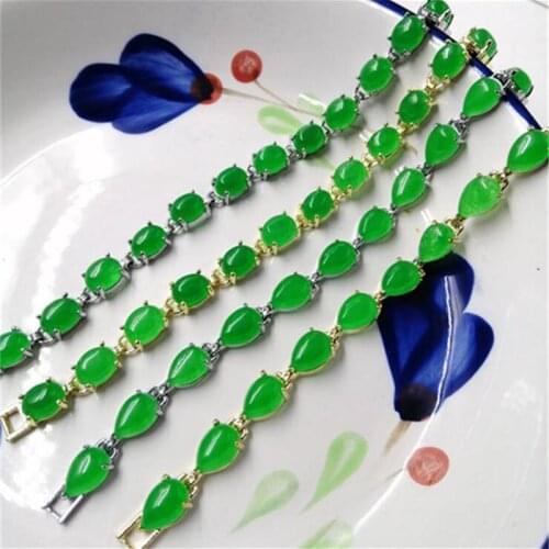 Green Jades Natural Malay jades Chalcedony Stone Plated Bracelet Water Drop Beads Jewelry Making Womens Exquisite Gifts 7inch