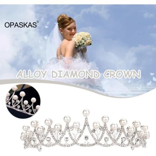 Beaded Crown Hair Hoop Glittery Rhinestone Bridal Tiaras Adjustable Alloy Hair Accessories for Bride Women PT