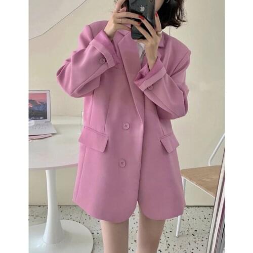 Spring Autumn Chic Solid Color Elegant Loose Blazer Outwear Top For Women Casual Streetwear Office Suit Jacket