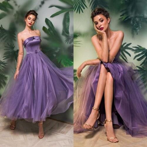 2020 Purple Evening Dresses Strapless A Line Girls Prom Dress Robes De Soirée Customize Vestidos Formales