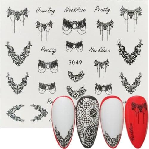 1 Sheet Nail Art Sticker Necklace Water Transfer Jewelry Nails Tattoo Watermark Decal Black Wraps Tips Manicure Decor Tools