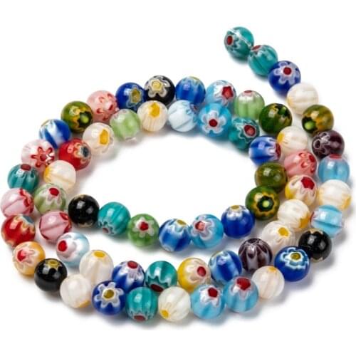 10 Strands 4mm 6mm Millefiori Lampwork Glass Beads Round Flower Spacer Bead Mixed Color for Jewelry Making F50