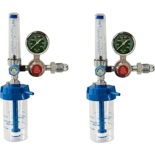 2Pcs Oxygen Pressure Regulator Inhalator Gauge O2 Pressure Reducing Valve G5/8 Flow Meter Absorber Buoy Type Inhalator