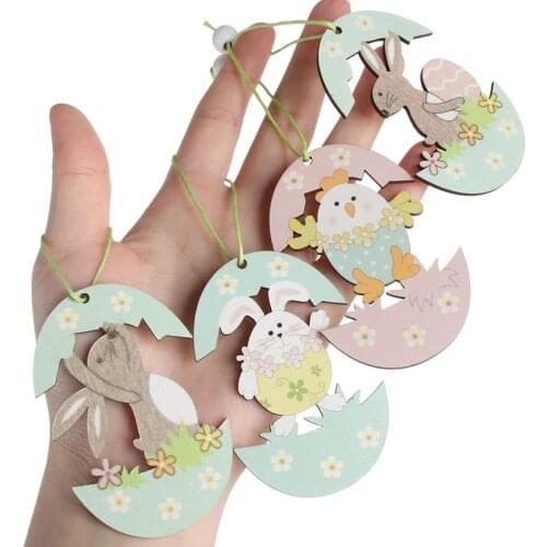 2Pcs Happy Easter Decoration Wooden Easter Bunny Egg Rabbit Pendant Craft DIY Hanging Ornament Mini Easter Wooden Clips Dropship