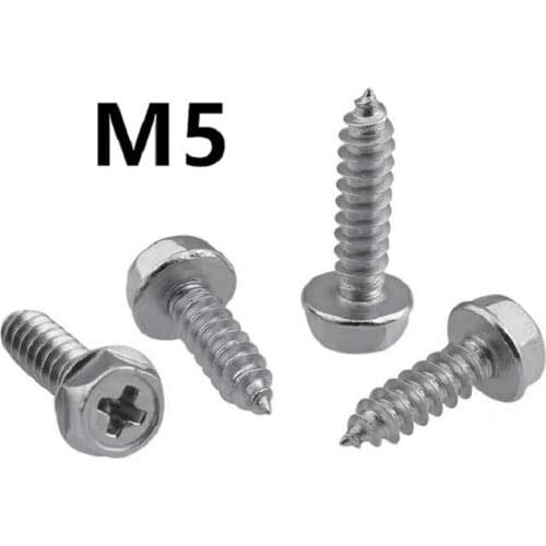 20PCS M5x12/40mm Stainless Steel Cross External Hex Flange Self Tapping Screw with pad Hexagon Head with Collar Tapping Screws