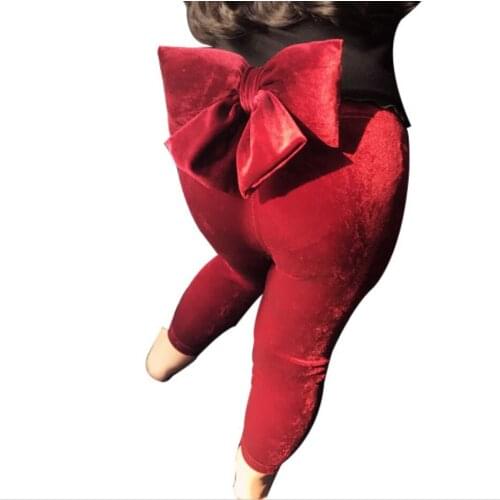2020 spring autumn cute Baby Girl Kids Bowknot Bottoms Pleuche Solid Long Pants Leggings Trousers
