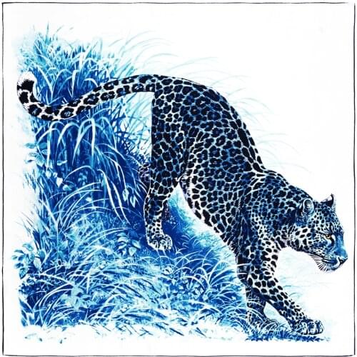 2021 Leopard Design Square Scarf 35.5in Animal Handmade curled silk scarf womens twill Shawl Fashion Hair Wrapping Headscarf