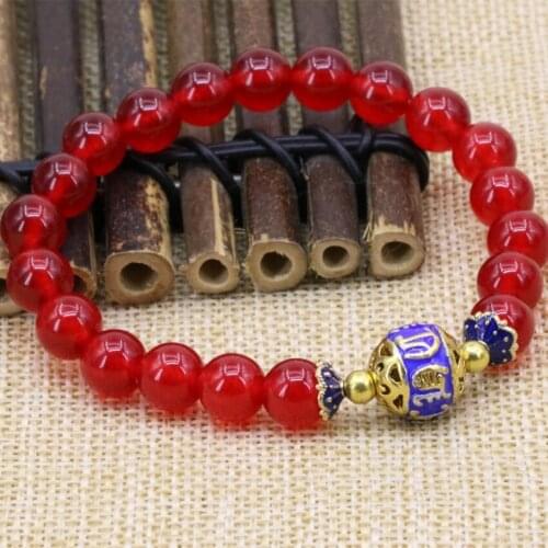 4 style 8mm 10mm dyed red purple green natural stone jades chalcedony round beads bracelet cloisonne bangle 7.5inch B3167