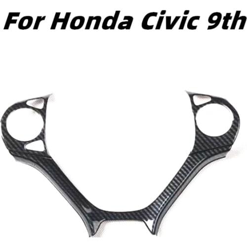 For Honda Civic 2012 2013 2014 2015 9th Accessories Car Interior Decoration Steering Wheel Panel ABS Sticker Carbon Fiber Style