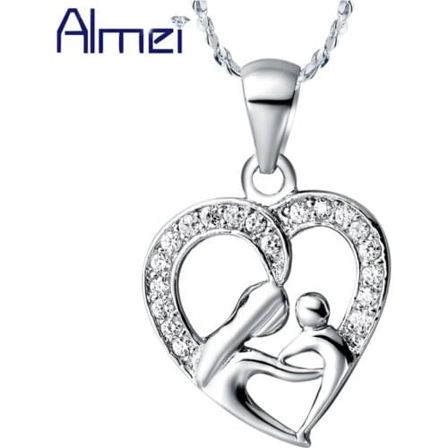 Almei40% off Necklaces Heart Love Silver CZ Zircon Collares Mujer Suspension Bijouterie Chain Gothic Retro Fashion Jewelry N595