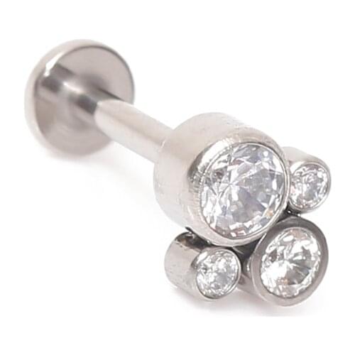 ASTM F136 Titanium Internally Threaded 4 Clear Stones Cluster Labret Ring Body Jewelry
