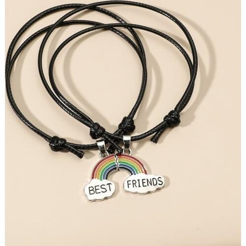 2Pcs/set Best Friend Bracelet Charm Lady Rainbow Heart Engrave Best Friend Forever Rope Bracelet Friendship BFF Jewelry Gift