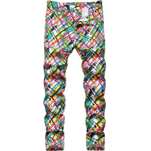 New Mens Spring Fashion 3D Graffiti Printed Jeans Men Hip Hop Streetwear Cotton Denim Pants Slim Fit Male Casual Long Trousers