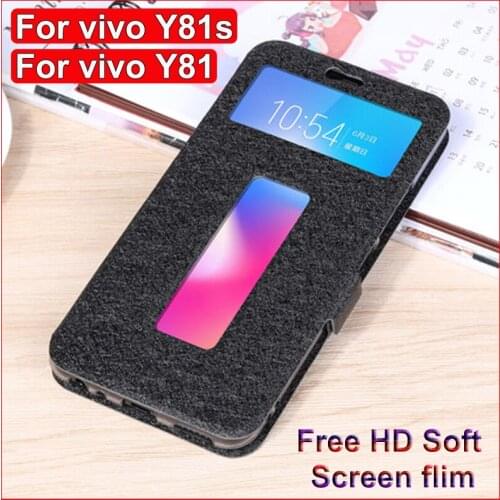 For vivo Y81 flip case leather shell 6.22" vivoY81 open window battery cover For vivo Y81s Y81 s case back cover cases
