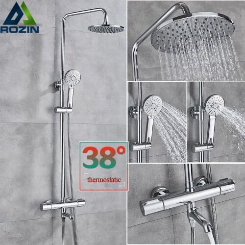Chrome Rainfall Shower Set Thermostatic Bath Shower Mixer Faucet Wall Mounted Rotate Watering Can Bathroom Shower Faucet System