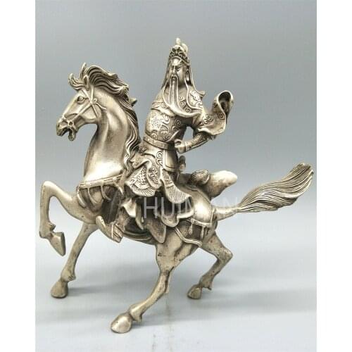 Chinese Collect Tibet Silver Sculpture Master Of Martial ArtsGuan YuPattern Incense Burner Metal Crafts Home Decoration#0