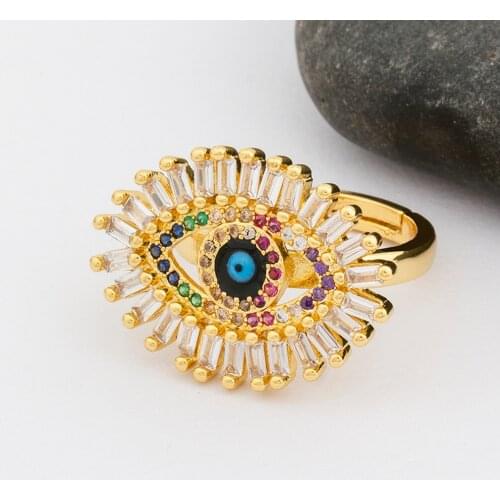Bohemian Fashion Evil Eye Adjustable Rings Copper CZ Colorful Cubic Zircon Charm Enamel Opening Resizable Finger Rings For Women