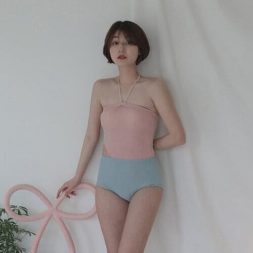 Halter One Piece Swimsuit Women Solid Swimwear Monokini Push Up Swim Suit Korea Style Hollow Waist Bathing Suit Pads Beachwear