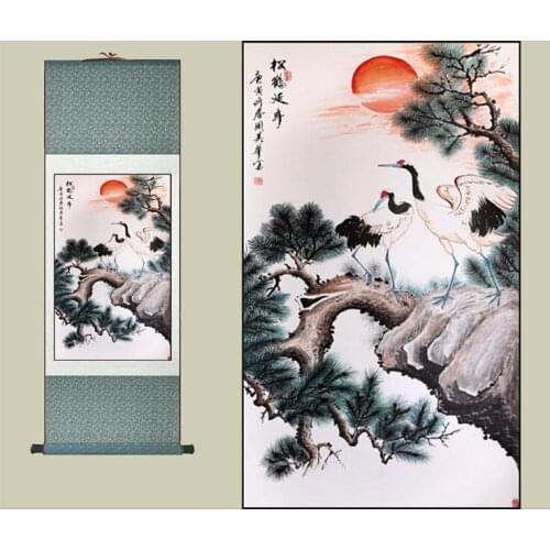 Hotsale free shipping Traditional Chinese Art Painting Home Office Decoration Chinese painting cranes with pine trees