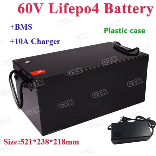 LiFepo4 60V 80Ah 100Ah lithium battery pack with BMS for motorcycles wheelchairs outdoor power electric rickshaw+10A charger