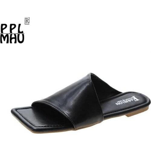 Fashion Personality Female Sandals Womens Square Toe Open Toe Flat Slippers Work Shoes 2021 Summer British Style Casual Shoes
