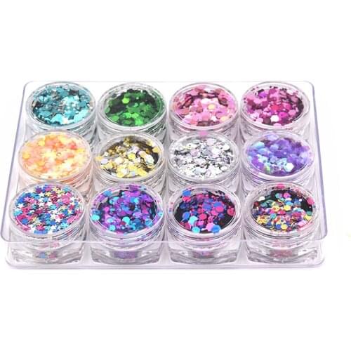 12 different colors shape chunky glitter nails art set glitter for Tumbler nail polish makeup and DIY decoration