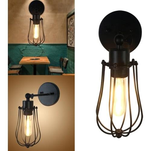 Wire Cage Wall Sconces Light Lamp Metal Shade Vintage for Home Bedroom Bedside XH8Z