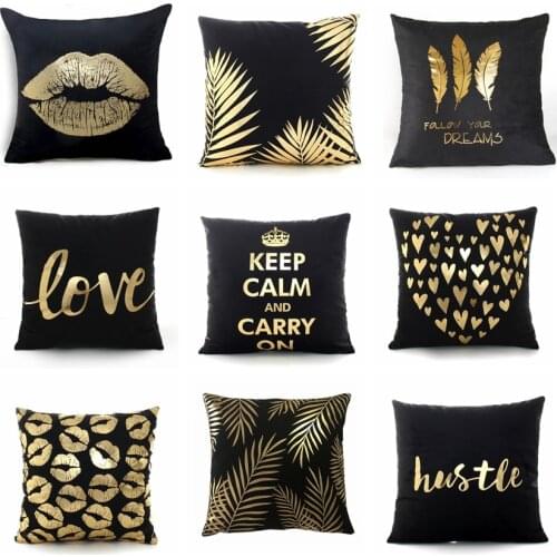 Black Bronzing Gold Foil Pillowcase Super Soft Velvet Cushion Decorative Pillow Home Decor Sofa Throw Pillows Christmas Gift 17