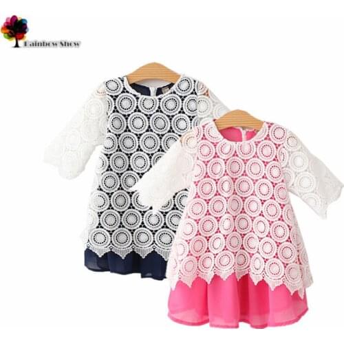 New Children Clothing Spring and Summer Girls Elegant Cotton Lace Voile Lining Pretty Kids Dress