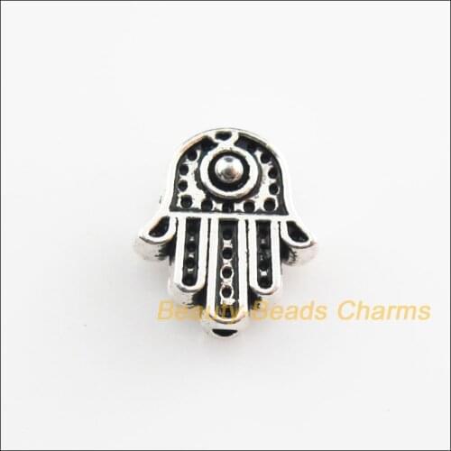 New 25Pcs Tibetan Silver Color Hand Palm Spacer Beads Charms 10x11mm