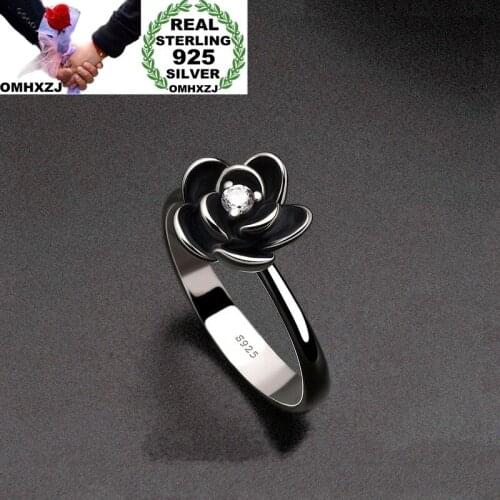 OMHXZJ Wholesale European Fashion Jewelry Woman Girl Party Birthday Wedding Gift Vintage Flower Rose AAA Zircon Tai Silver RR837