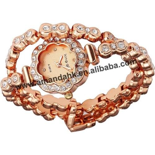 Wholesale fashion king girl long flower watches rose gold woman bracelet watch flower alloy wrist watches king girl A-9619