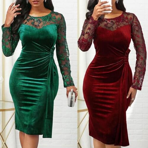 Sexy Women See Through Long Sleeve Lace Patchwork Ruched Bodycon Party Dress Womens Clothing женское платье vestido de mujer