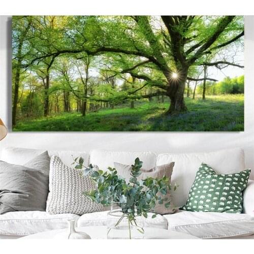 Green Forest Landscape Posters and Prints Wall Art Canvas Painting Giant Trees Pictures for Living Room Home Decoration No Frame