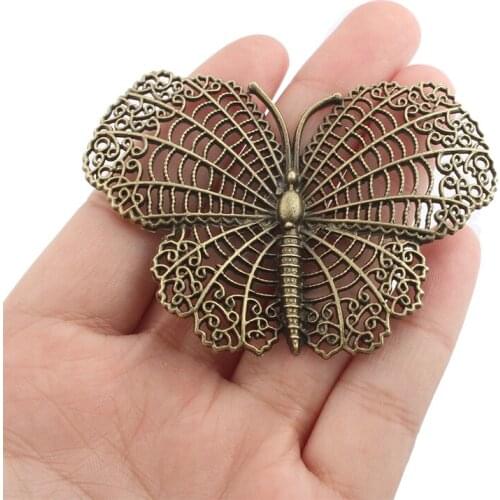 5PCS Antique Bronze Color Large Hollow Butterfly Pendant for Jewelry Making Necklace Findings Craft 67*46mm Accessories