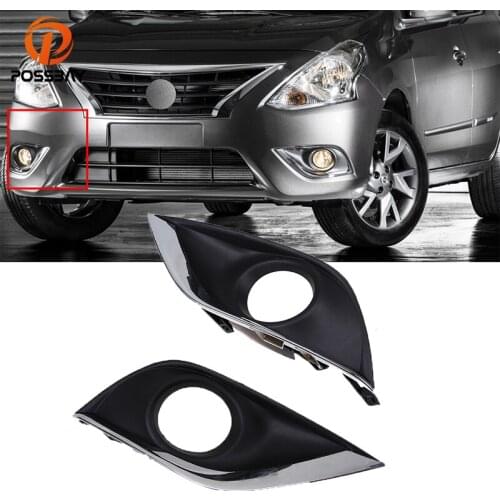 POSSBAY Black Front Left Right Fog Light Cover Bezel Trim Fog Lamp Hood for Nissan Versa Sedan(B17) 2015 2016 2017 2018 Facelift