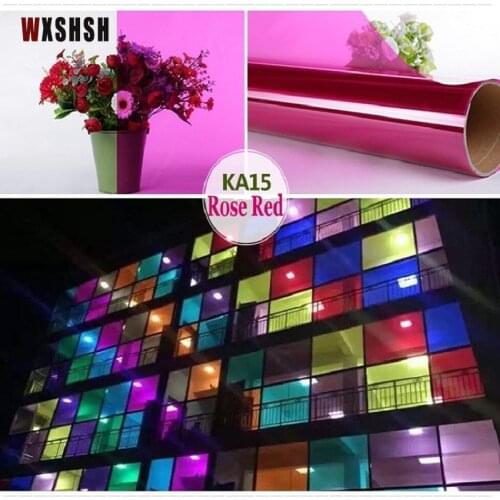 Rose Red Glass Sticker Self-Adhesive Easy Removable Decorative UV-Proof Window Door Cabinet Table Glass Wall Hand Work Tint-Film