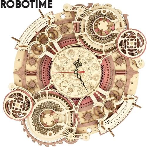 Robotime TIME ART 3D Wooden Model Building Block Kits Zodiac Wall Clock DIY Assembly Toy Gift for Children Kids Adult LC