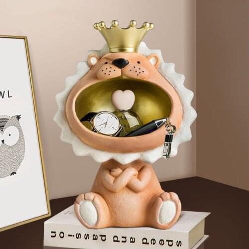 Nordic Tabletop Decorated Lion King Statue Home Office Storage Living Room Desktop Storage Organizer Figurine Nordic Decoration