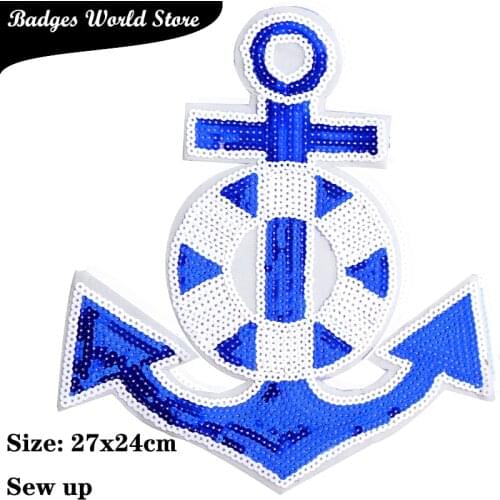 Stylish shiny Big anchor patch Sequins icon Embroidered Applique Patches For kawaii clothes DIY Iron on Badges on a backpack