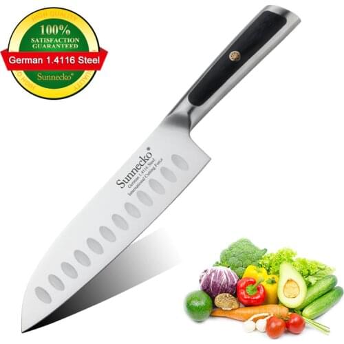 SUNNECKO 7'' Santoku Knife German 1.4116 Steel Blade Kitchen Knives High Quality G10 Handle Sharp Meat Fruit Chefs Cutter Tool