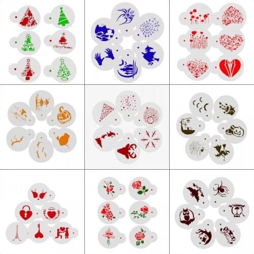 Aomily 6pcs/Set Special Various Festivals DIY Cake Stencils Airbrush Painting Art Molds Fondant Tools Coffee Espresso Stencils