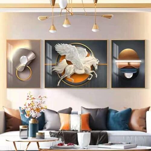 Nordic Living Room Decoration Painting Atmosphere White Horse Hanging Painting Restaurant Light Luxury High-End Mural
