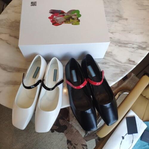 2021 Newest Spring Shoes Woman Retro Genuine Leather Buckle-Strap Woman Flats Single Shoes Mary Janes Square-Toes Woman Flats